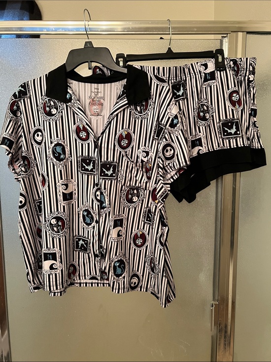 Disney Other - The Nightmare Before Christmas Striped Short-Sleeve Pajama set - Black/White